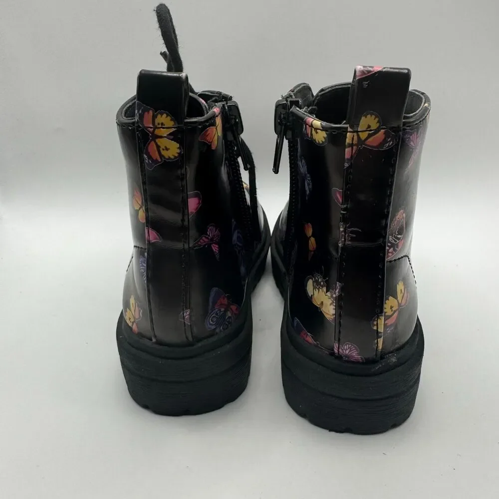 Unr8ed Toddler Size 5 Black Butterfly Boots Lace Up Side Zipper Combat Edgy Alt